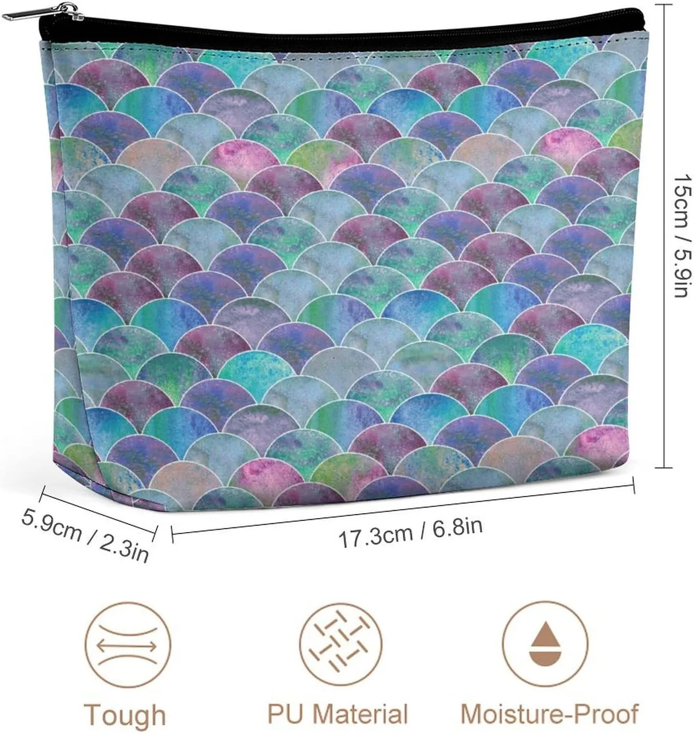 Women PU Leather Cosmetic Bag, Makeup Case Purse Holder Zipper Pouch Handbag Organizer Toiletry Storage 6.8x5.9x2.3 in