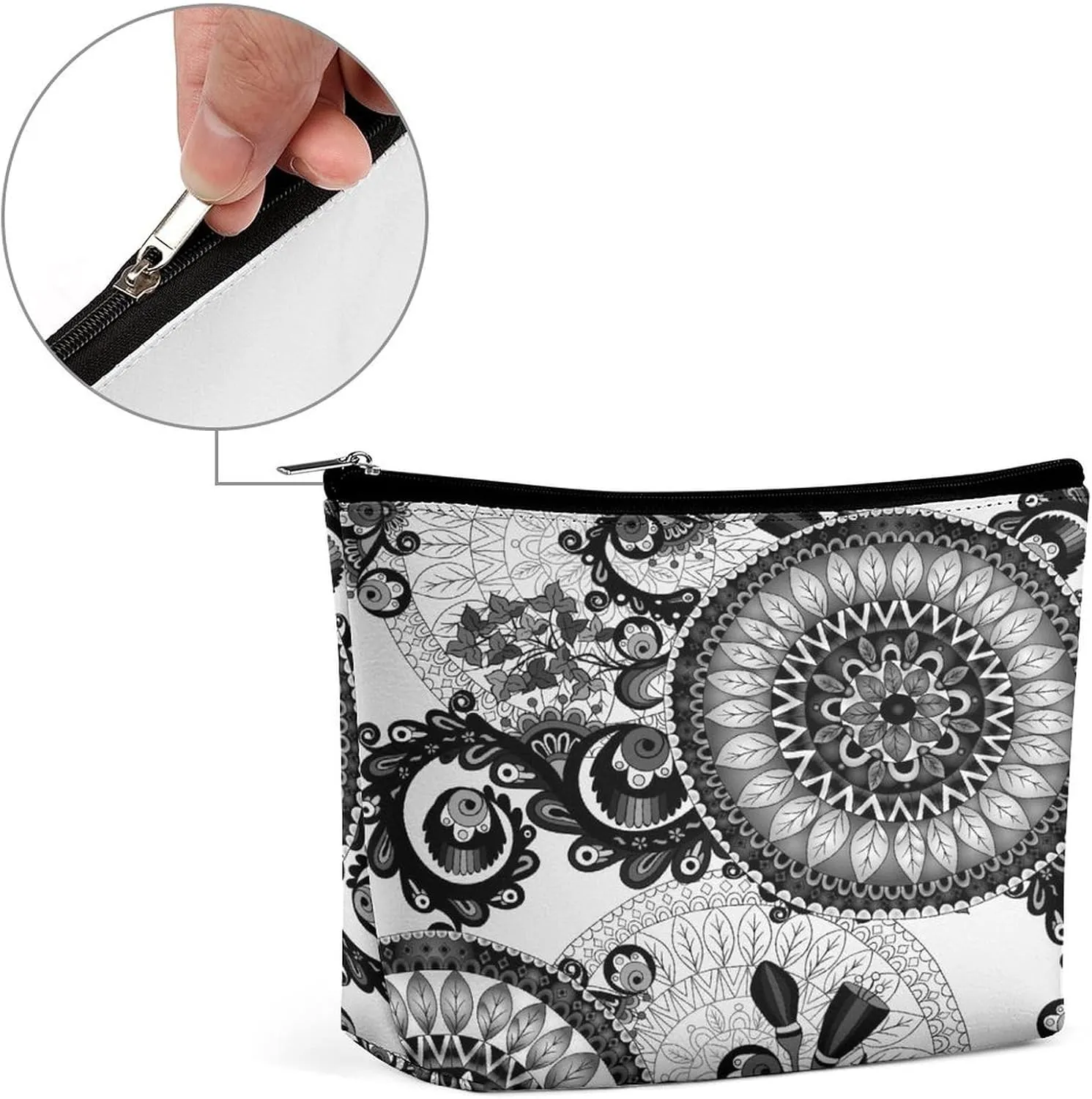 Women PU Leather Cosmetic Bag, Makeup Case Purse Holder Zipper Pouch Handbag Organizer Toiletry Storage 6.8x5.9x2.3 in