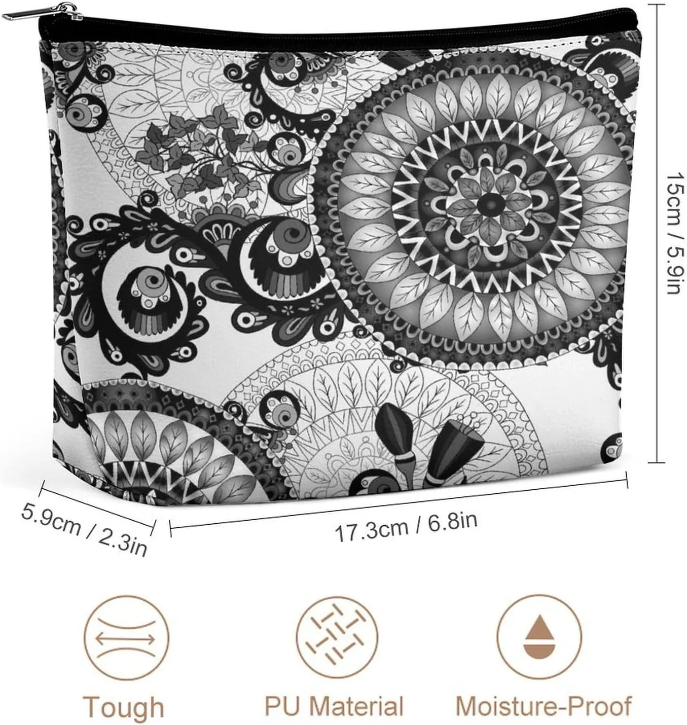 Women PU Leather Cosmetic Bag, Makeup Case Purse Holder Zipper Pouch Handbag Organizer Toiletry Storage 6.8x5.9x2.3 in