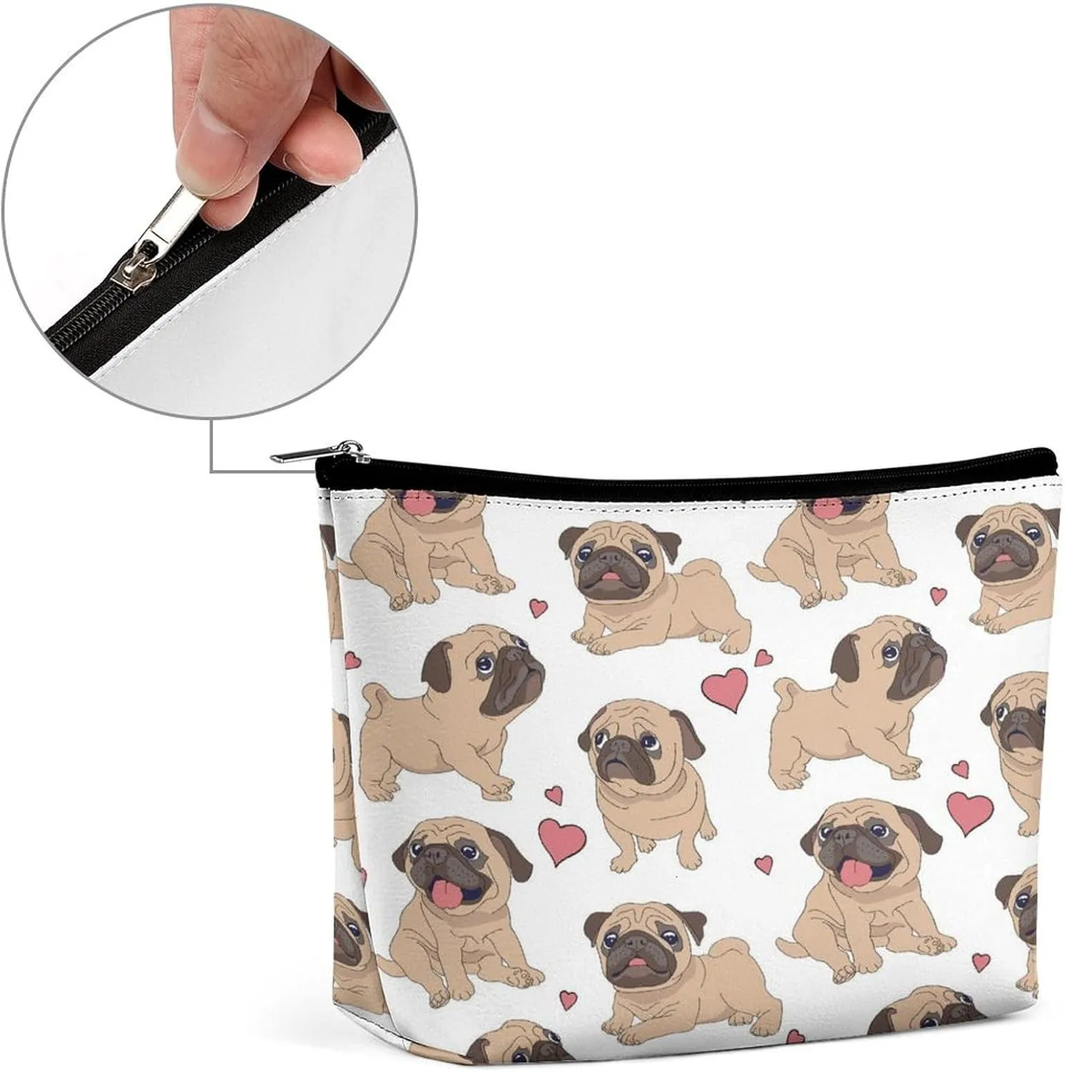Women PU Leather Cosmetic Bag, Makeup Case Purse Holder Zipper Pouch Handbag Organizer Toiletry Storage 6.8x5.9x2.3 in