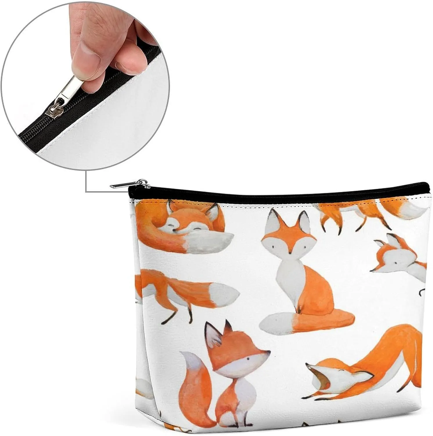 Women PU Leather Cosmetic Bag, Makeup Case Purse Holder Zipper Pouch Handbag Organizer Toiletry Storage 6.8x5.9x2.3 in