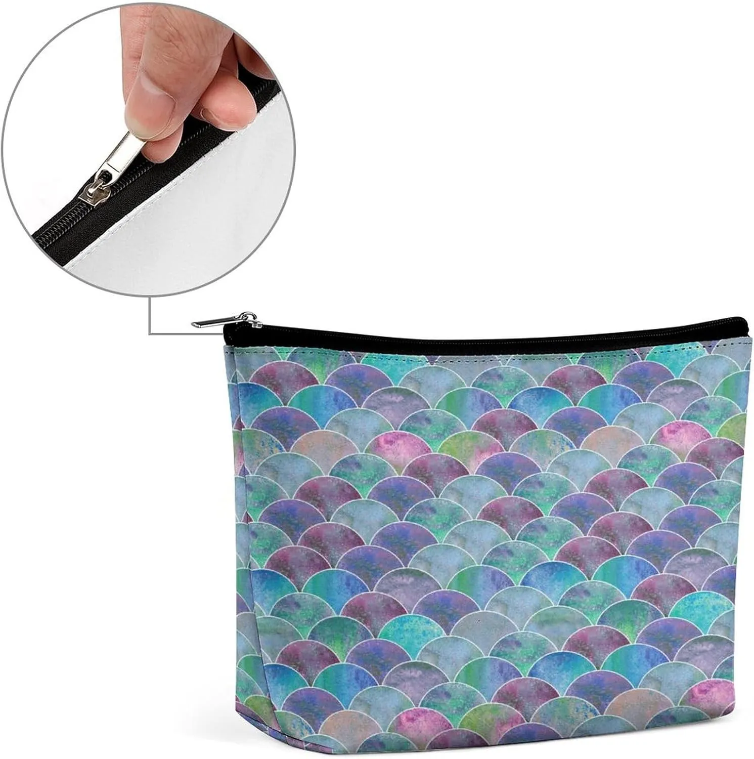 Women PU Leather Cosmetic Bag, Makeup Case Purse Holder Zipper Pouch Handbag Organizer Toiletry Storage 6.8x5.9x2.3 in