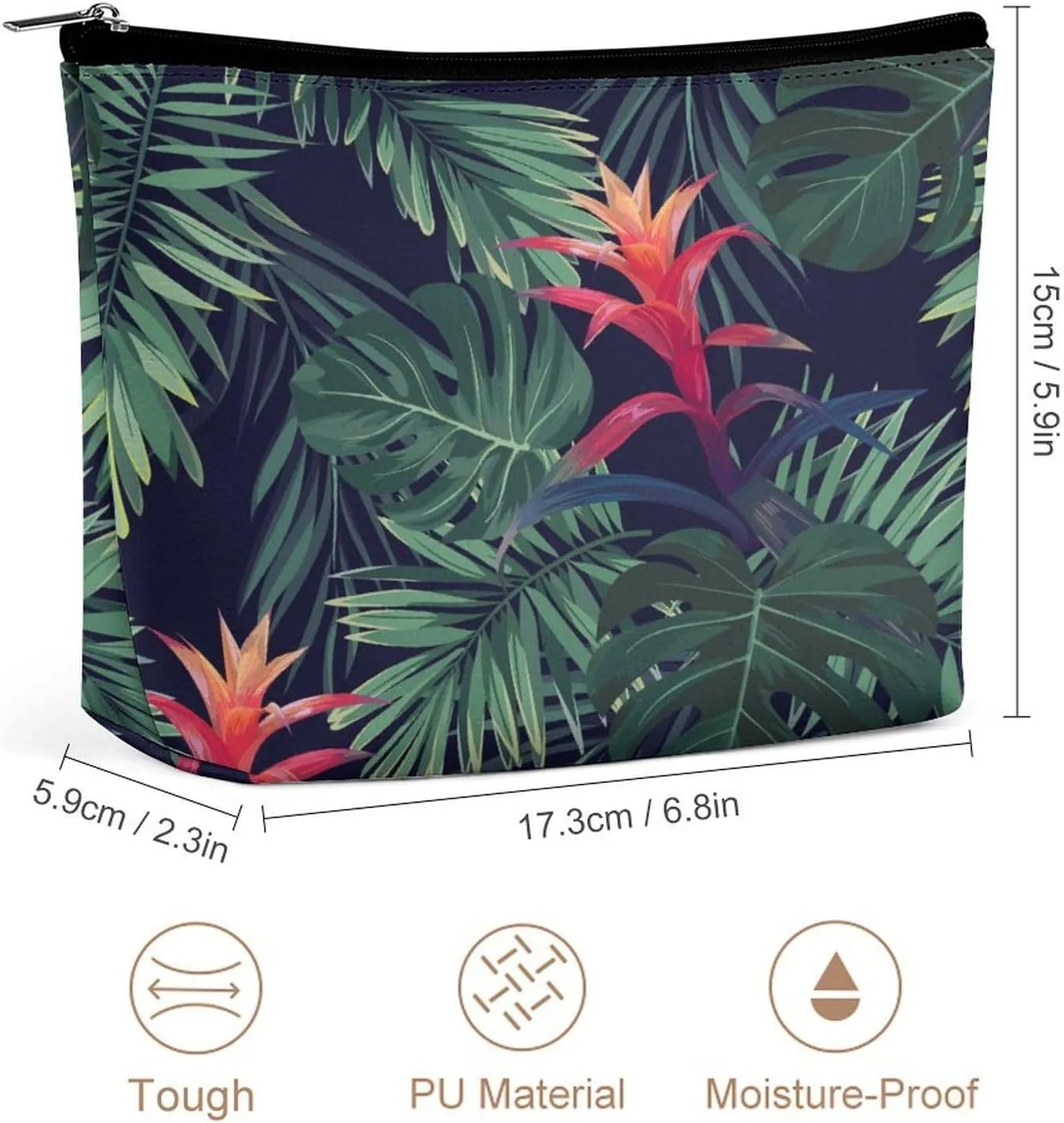 Women PU Leather Cosmetic Bag, Makeup Case Purse Holder Zipper Pouch Handbag Organizer Toiletry Storage 6.8x5.9x2.3 in