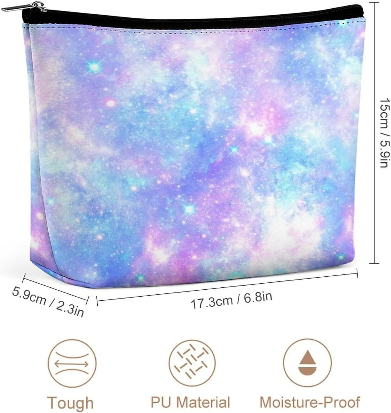 Women PU Leather Cosmetic Bag, Toiletry Storage 6.8x5.9x2.3 in Zipper Pouch Handbag Makeup Case Purse Holder Organizer