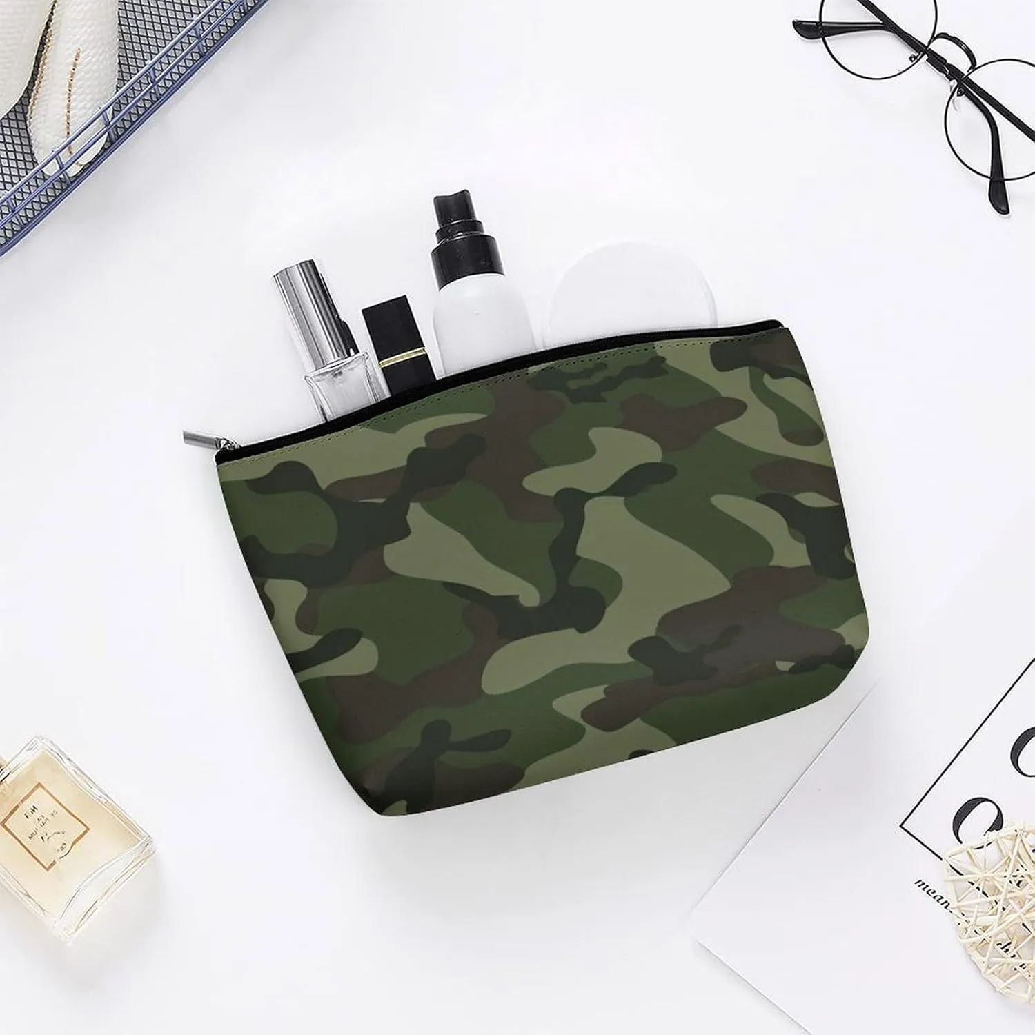 Women PU Leather Cosmetic Bag, Toiletry Storage 6.8x5.9x2.3 in Zipper Pouch Handbag Makeup Case Purse Holder Organizer
