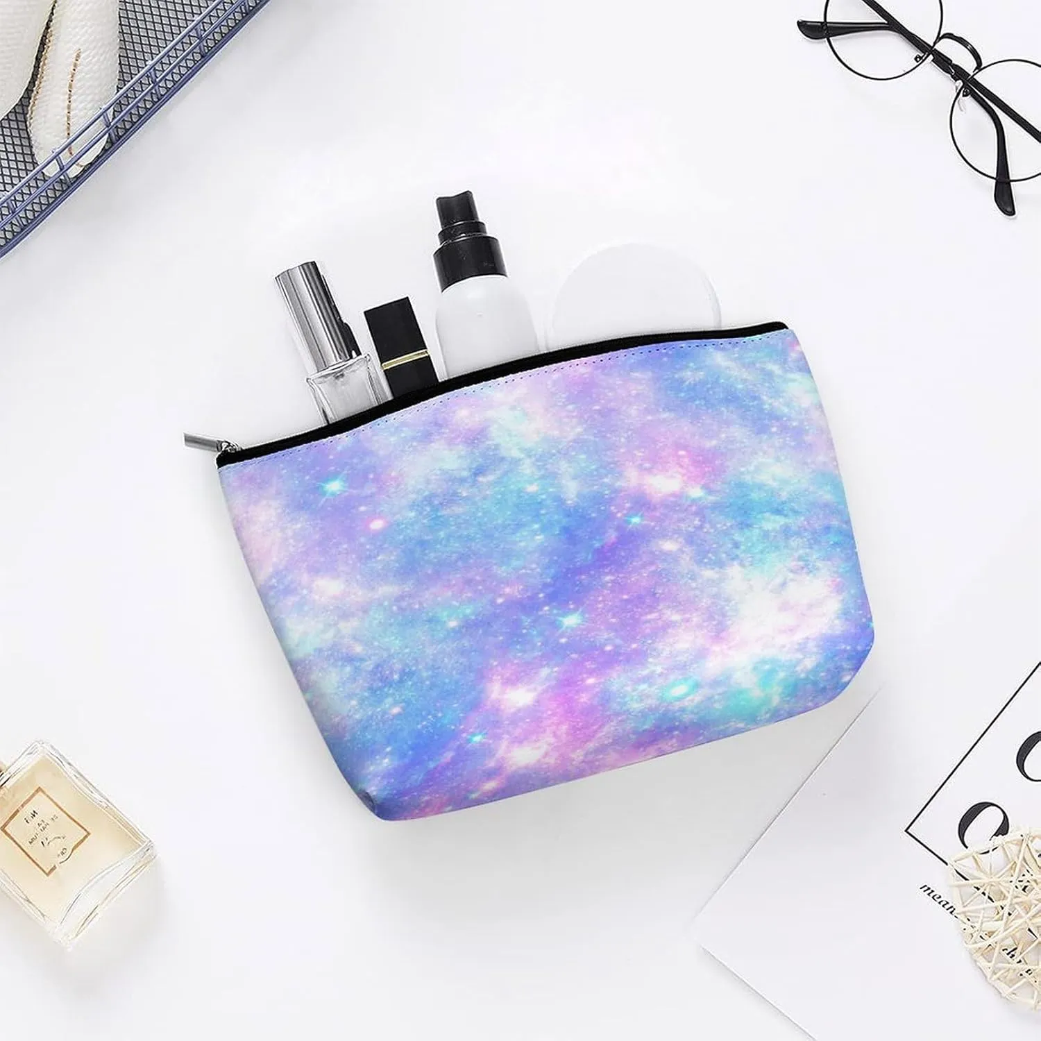 Women PU Leather Cosmetic Bag, Toiletry Storage 6.8x5.9x2.3 in Zipper Pouch Handbag Makeup Case Purse Holder Organizer