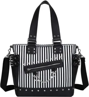 Women Punk Rivet Handbag Purse Canvas Tote Shoulder Crossbody Bag Large Capacity Satchel Black