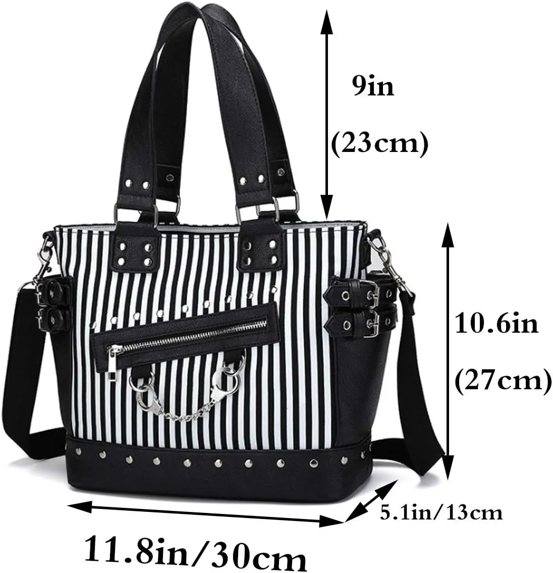 Women Punk Rivet Handbag Purse Canvas Tote Shoulder Crossbody Bag Large Capacity Satchel Black