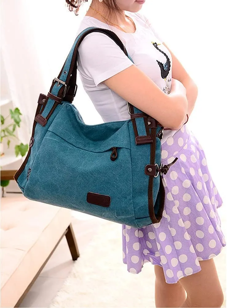 Women Shoulder Bag Canvas Handbag Large Capacity Casual Handbag with Adjustable Shoulder Strap