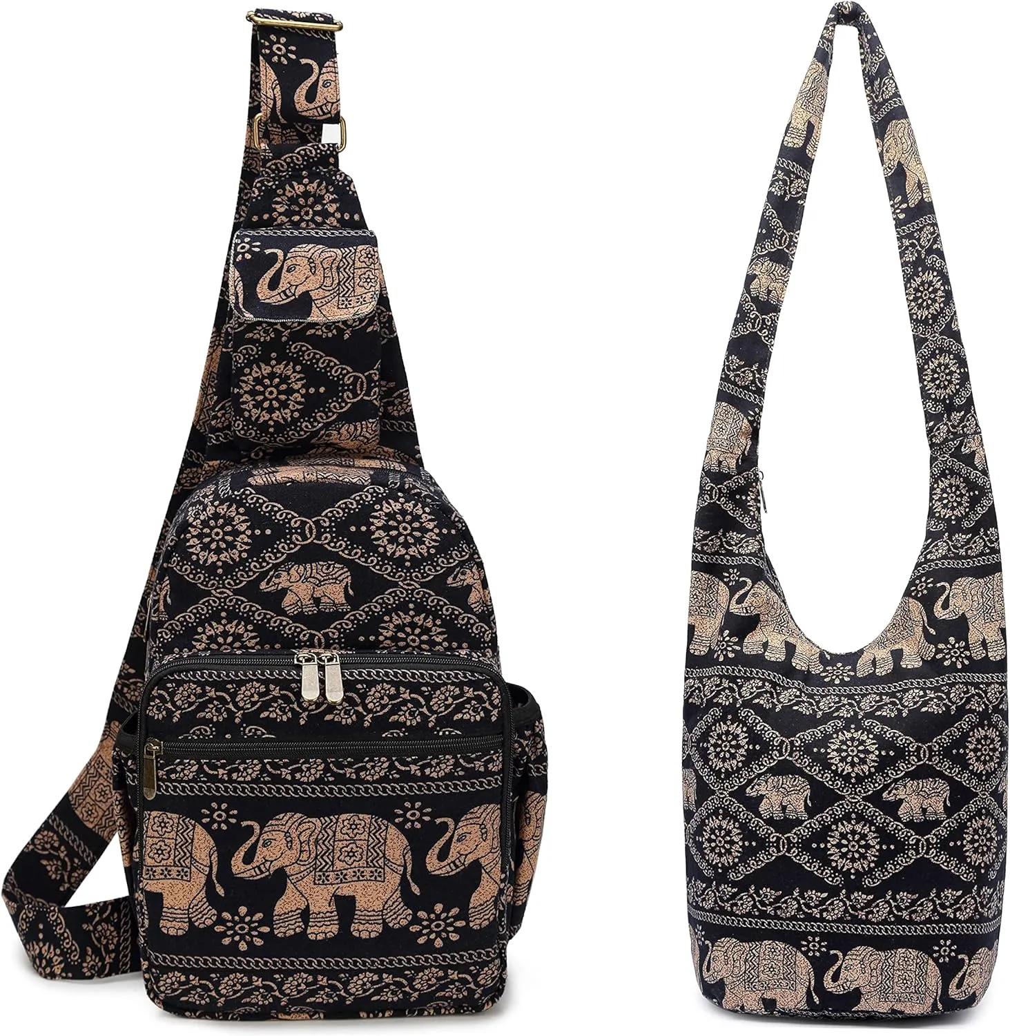 Women sling bag Elephant canvas large boho backpacks bohemian Crossbody Multipurpose Daypacks