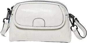 Women Small Genuine Top Grain Cow Leather Crossbody Shoulder Bag, 2 zipped compartments & front & Back Pockets HandBag
