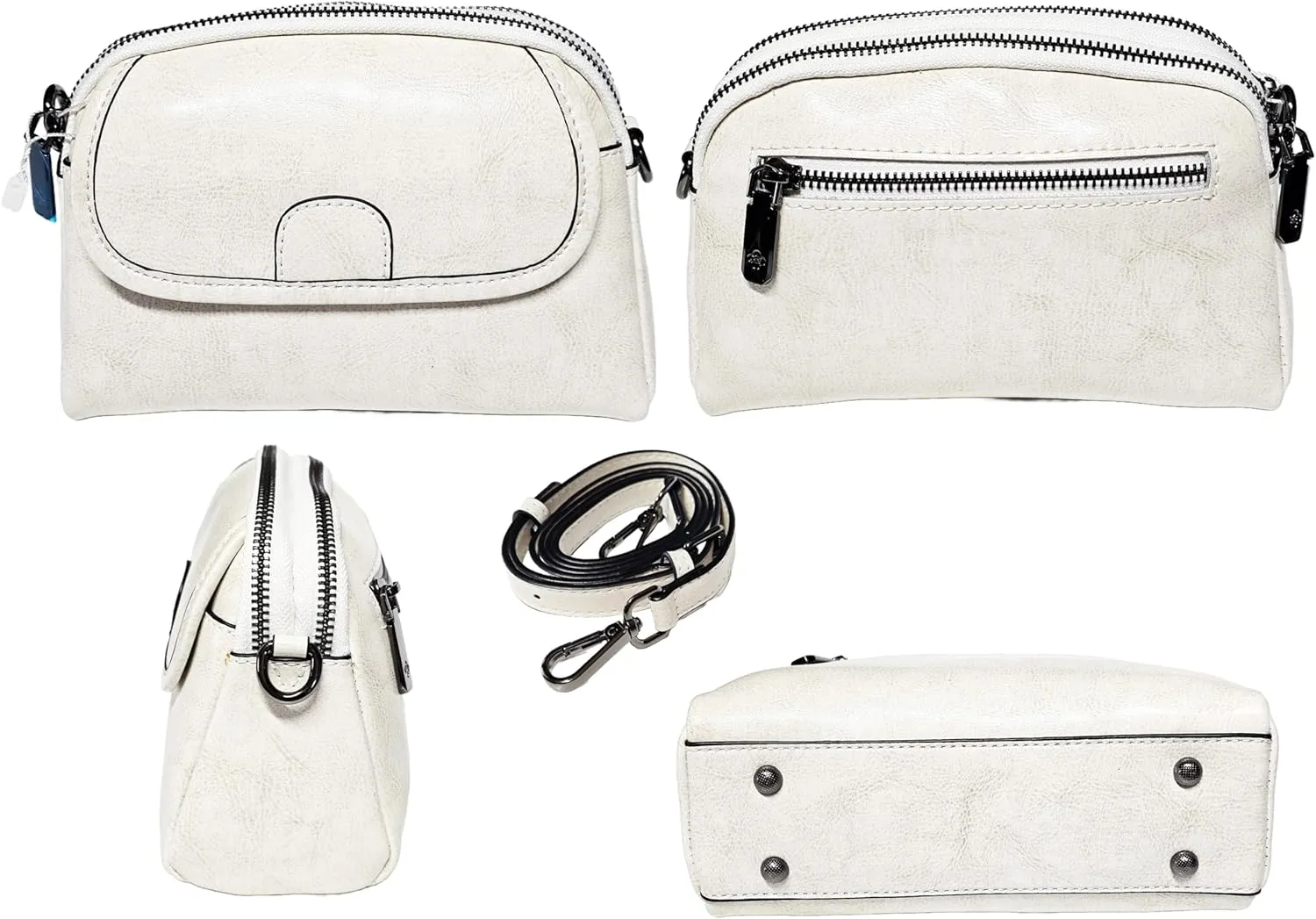 Women Small Genuine Top Grain Cow Leather Crossbody Shoulder Bag, 2 zipped compartments & front & Back Pockets HandBag