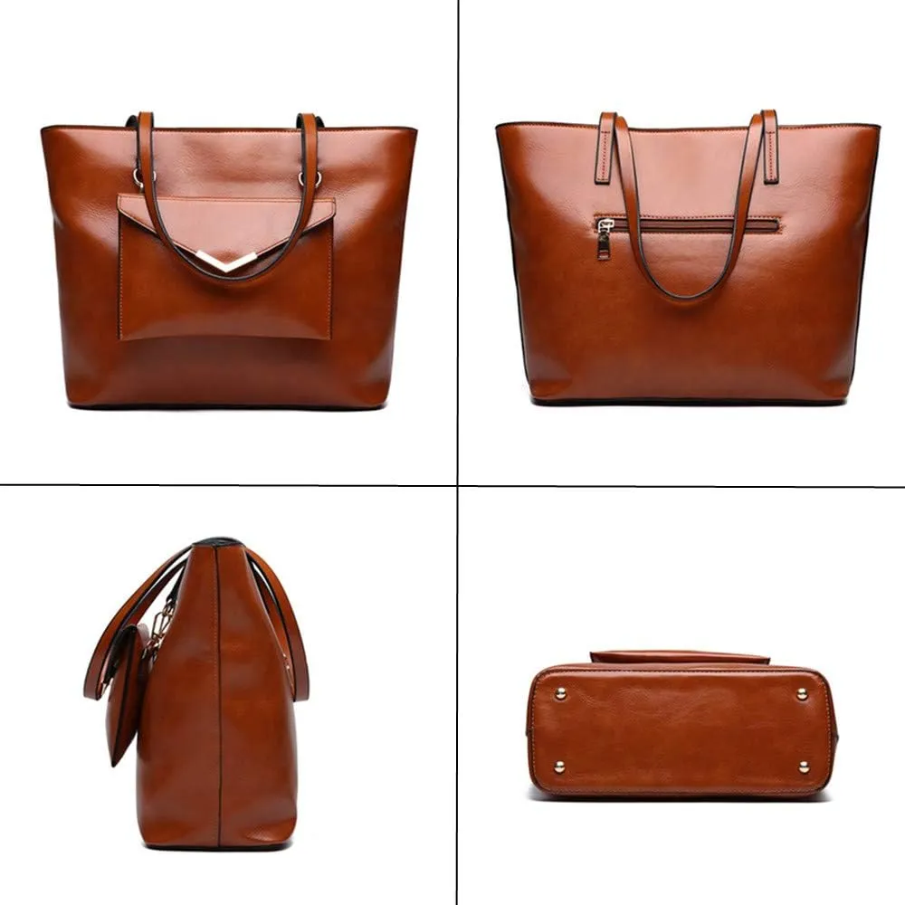 Women Top Handle Purse 2PCS, PU Leather Satchel Handbags Shoulder Bag Tote Purse
