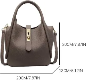 Women Trendy Bucket Bag PU Leather All-Match Shoulder Bag Solid Color Casual Crossbody Bag Travel Shopping Work Handb
