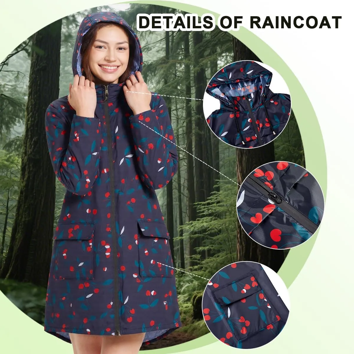 Women Waterproof Lightweight Rain Jacket Outdoor Hooded Raincoat