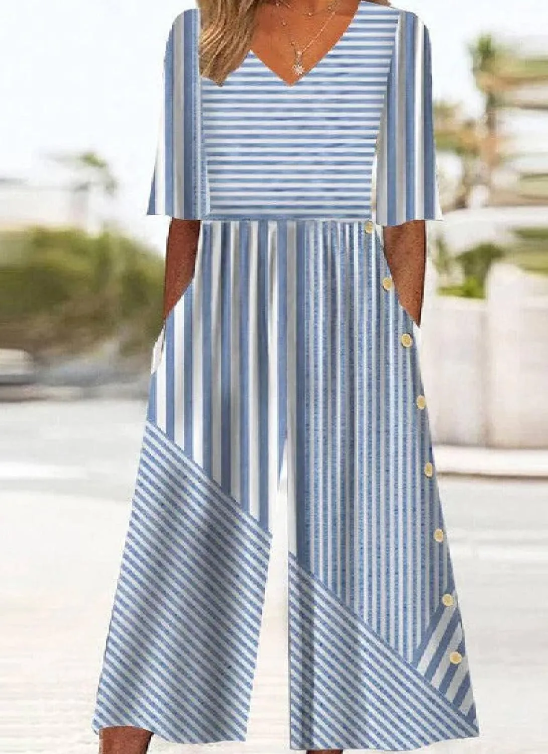 Womens Boho Jumpsuits Floral Printed Half Sleeve High Waist Pockets Wide Leg Long Romper Summer Beach Vacation Outfits