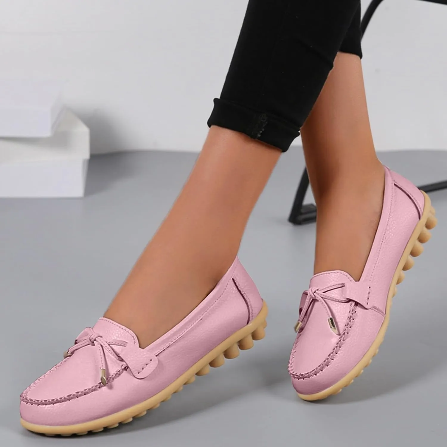 Women's Bowknot Flats Lug Sole Non Slip Single Shoes Casual Convenient Loafers Business Work Shoes Dress Shoes