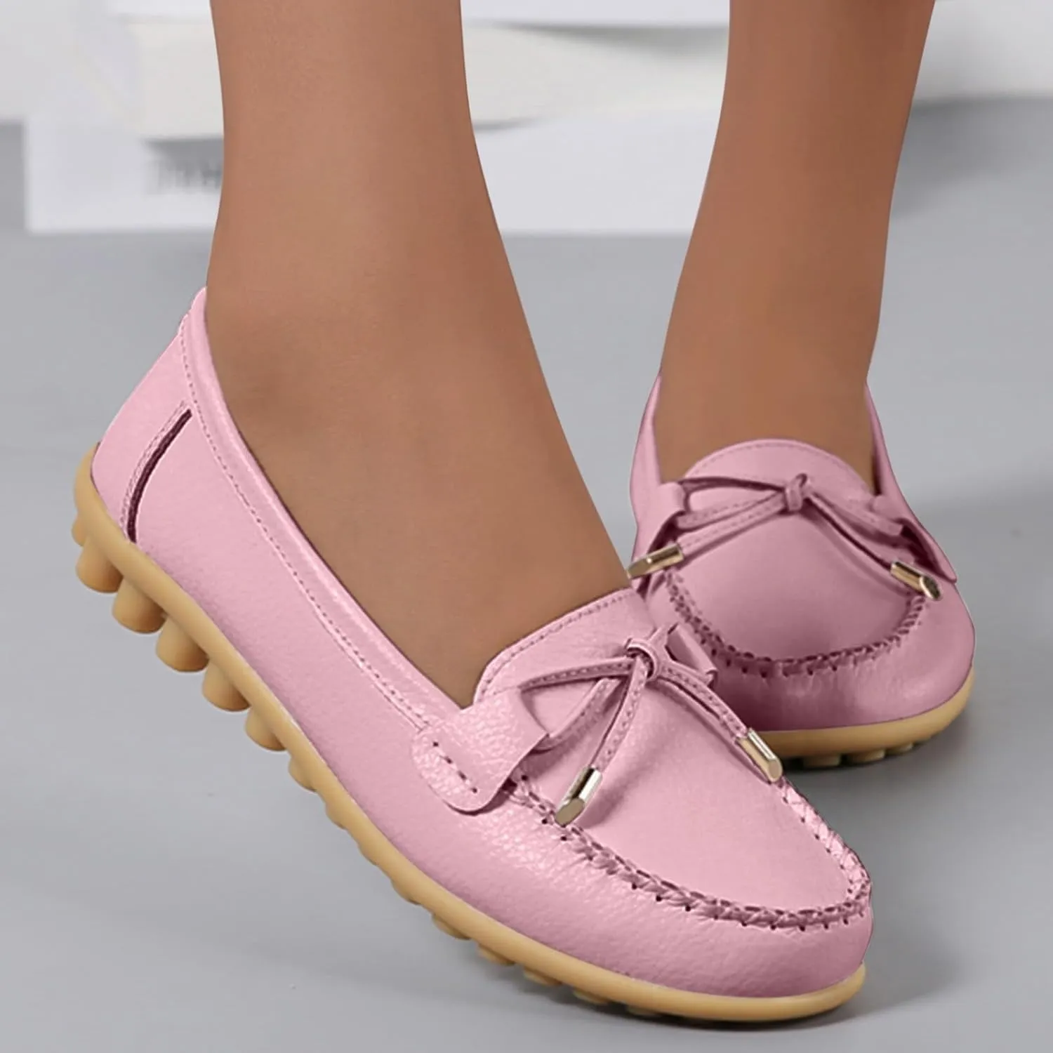 Women's Bowknot Flats Lug Sole Non Slip Single Shoes Casual Convenient Loafers Business Work Shoes Dress Shoes