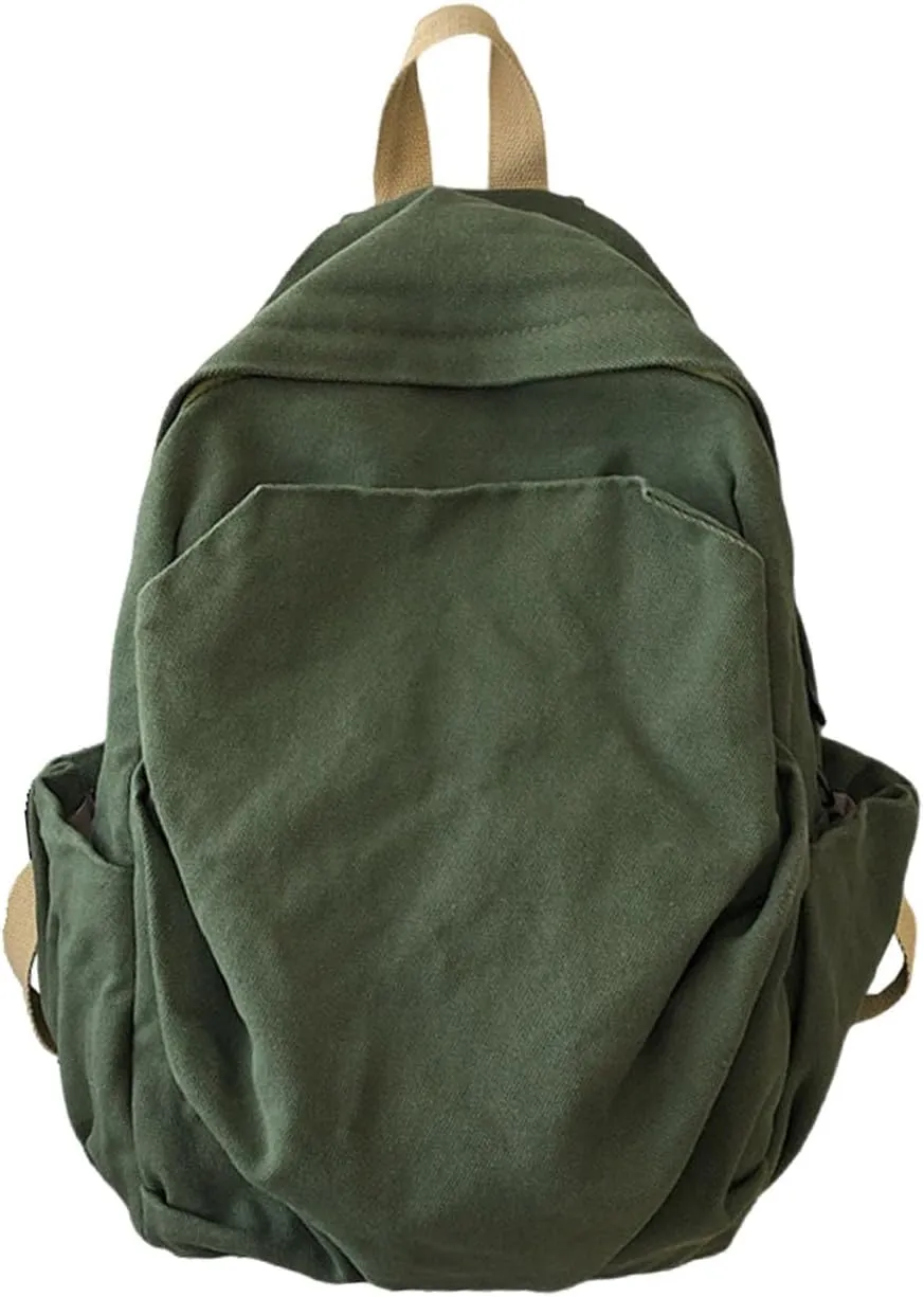 Women's canvas bag, men's and women's large capacity leisure backpack, men's and women's travel backpack (Green,One Size)