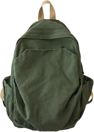 Women's canvas bag, men's and women's large capacity leisure backpack, men's and women's travel backpack (Green,One Size)