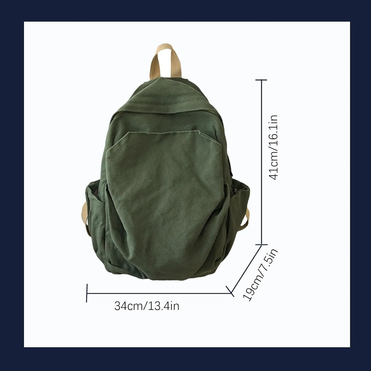 Women's canvas bag, men's and women's large capacity leisure backpack, men's and women's travel backpack (Green,One Size)