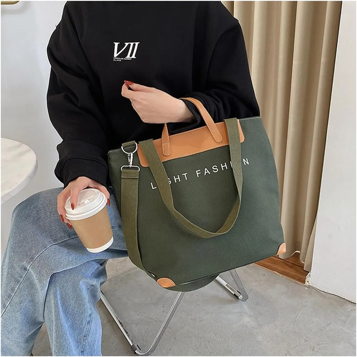 Women's canvas handbag, men's and women's casual work crossbody bag, women's large capacity tote bag