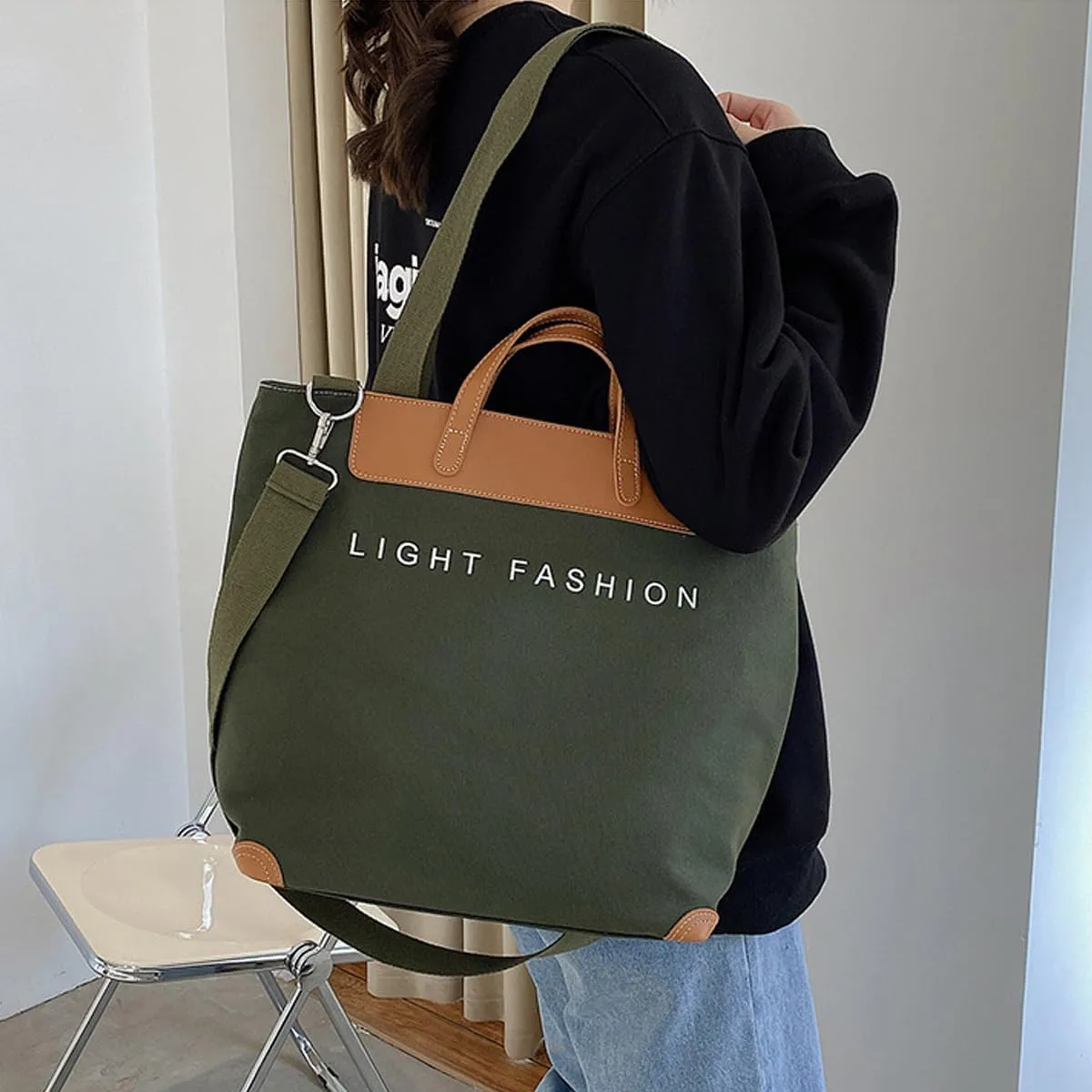Women's canvas handbag, men's and women's casual work crossbody bag, women's large capacity tote bag