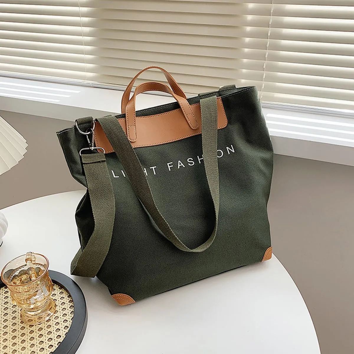 Women's canvas handbag, men's and women's casual work crossbody bag, women's large capacity tote bag