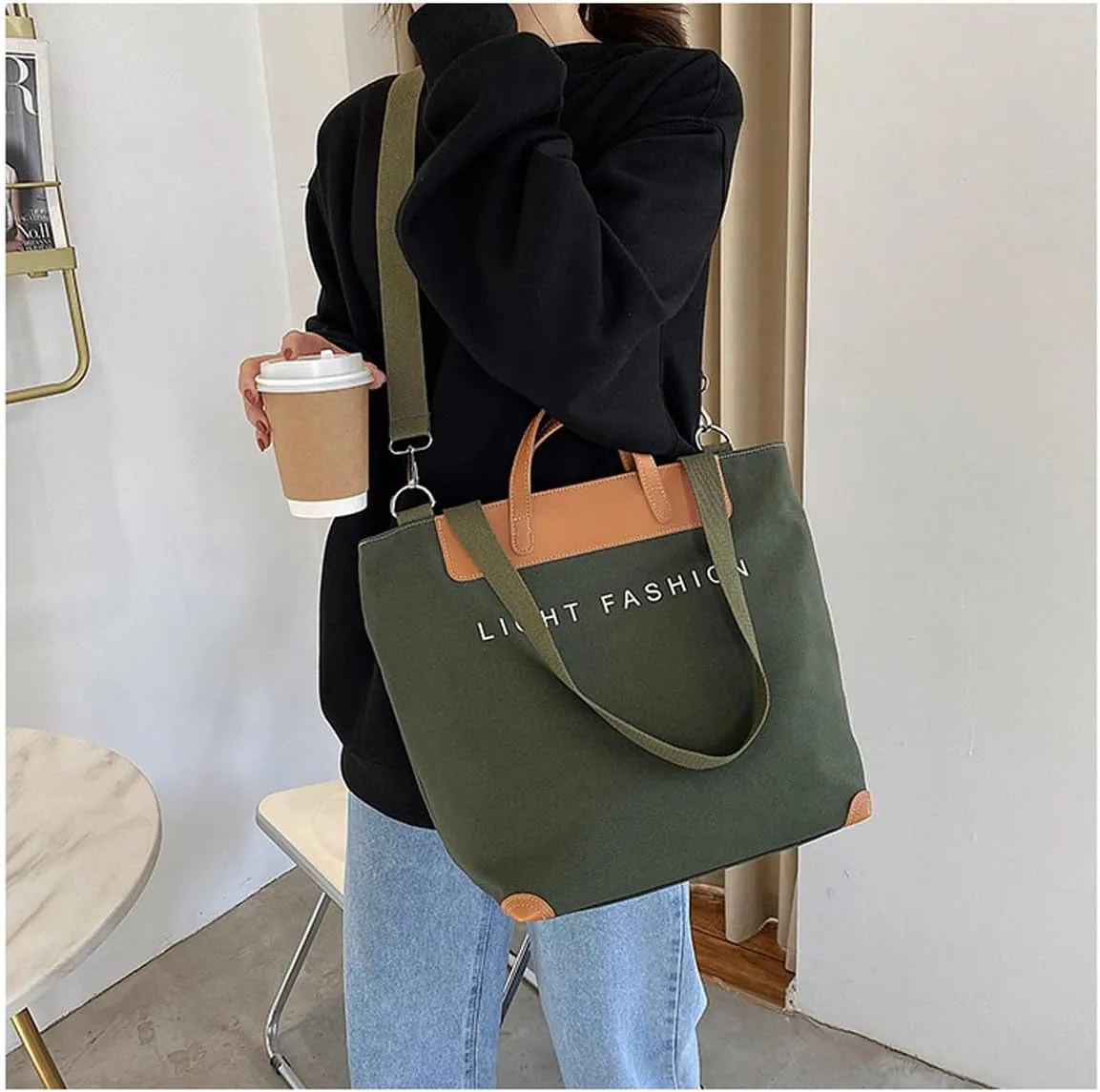 Women's canvas handbag, men's and women's casual work crossbody bag, women's large capacity tote bag
