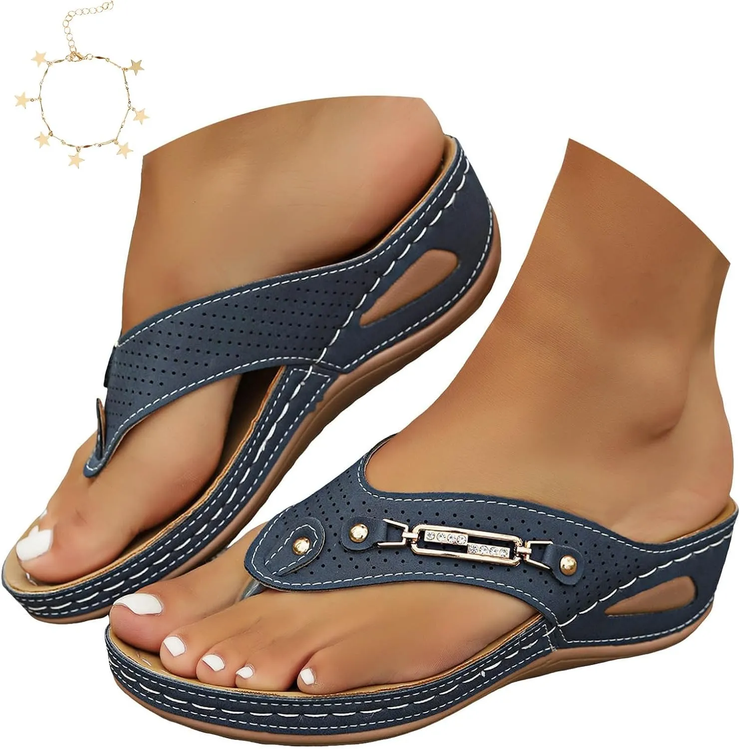 Women's Comfortable Breathable Mesh Orthopedic Sports Slippers - Arch Support, Beach Leisure Wedge Heel Flip Flops