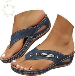 Women's Comfortable Breathable Mesh Orthopedic Sports Slippers - Arch Support, Beach Leisure Wedge Heel Flip Flops