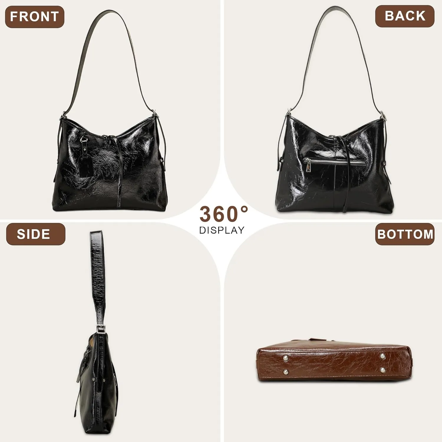 Women's Crossbody Large Capacity Tote Oil Waxed Leather Soft Bag for Casual and Formal Occasions