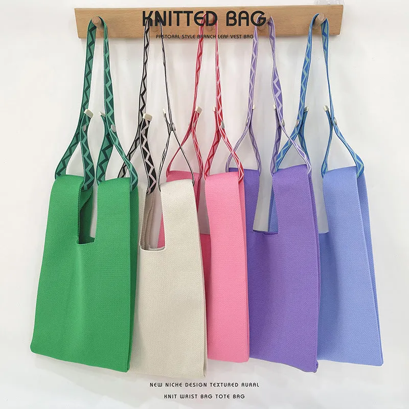 Women's Design Candy Color Simple Knitting Versatile Handbags
