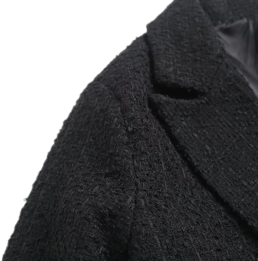 Womens Double Breasted Tweed Blazers Notch Lapel Business Casual Long Sleeve Open Front Blazer Jackets Work Suits