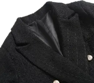 Womens Double Breasted Tweed Blazers Notch Lapel Business Casual Long Sleeve Open Front Blazer Jackets Work Suits