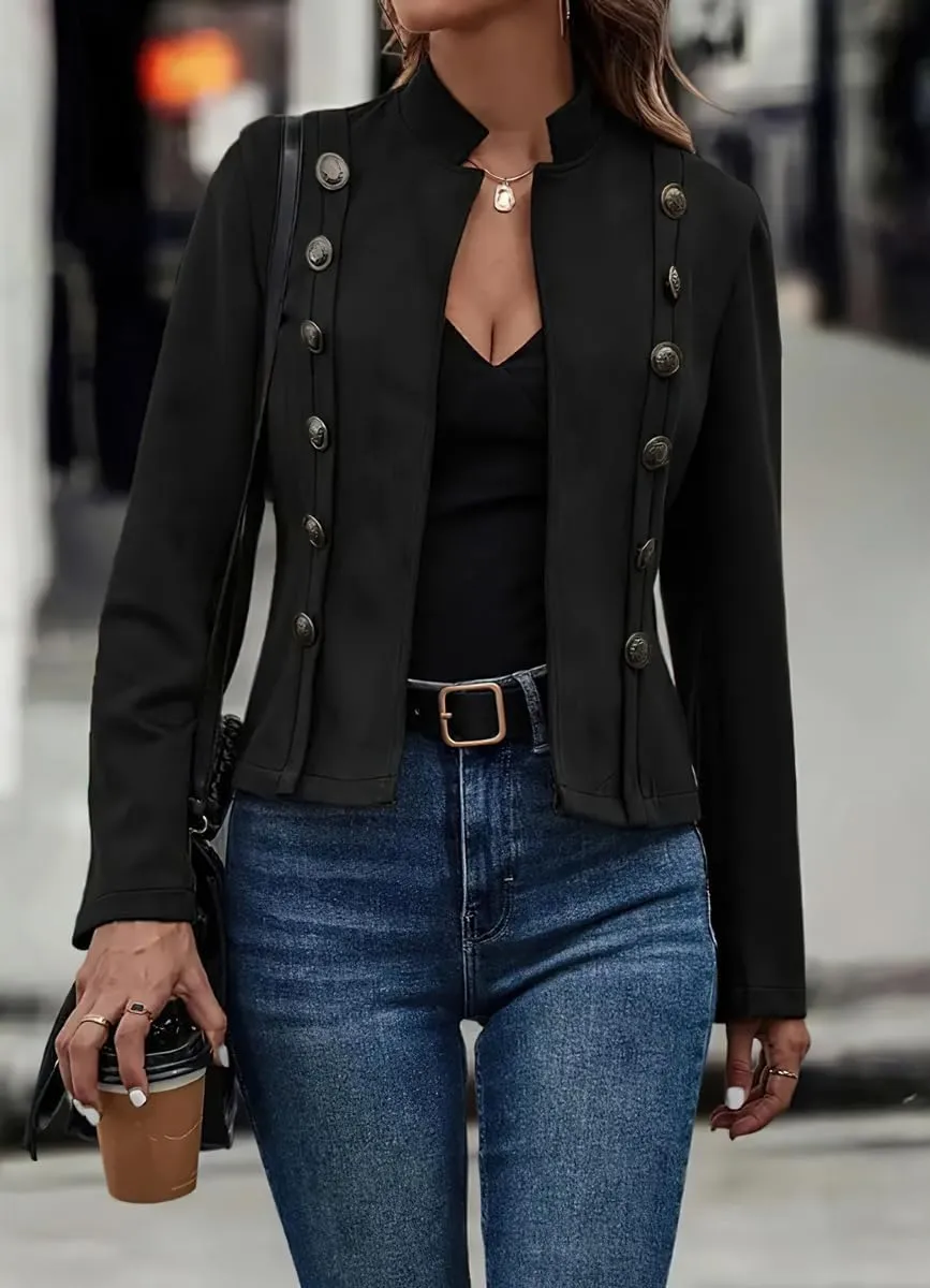 Women's Fall 2024 Faux Suede Leather Jacket Office Work Long Sleeve Slim Fit Blazer Jacket Coat