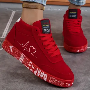 Women's Fashion Solid Color Casual Skateboard Sports Shoes with Heart-Shaped Print, Soft & Thick Low Top Sole for Daily Wear