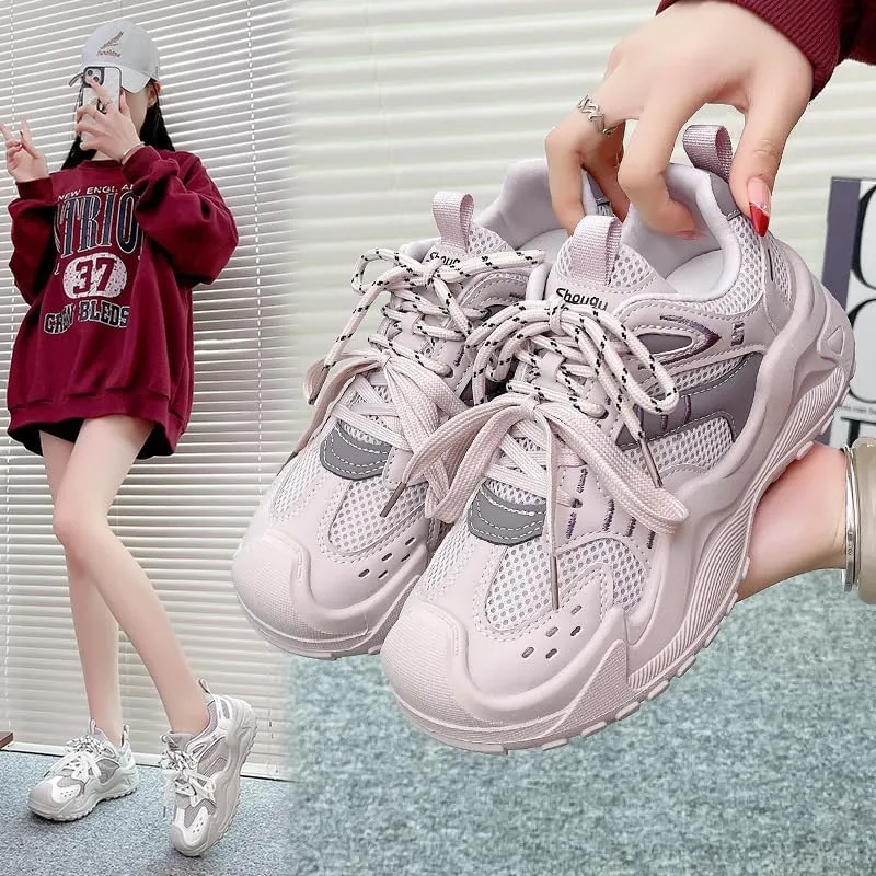 Women's Fashionable Casual Sports Shoes, Breathable mesh Surface, Thick Sole, Outdoor