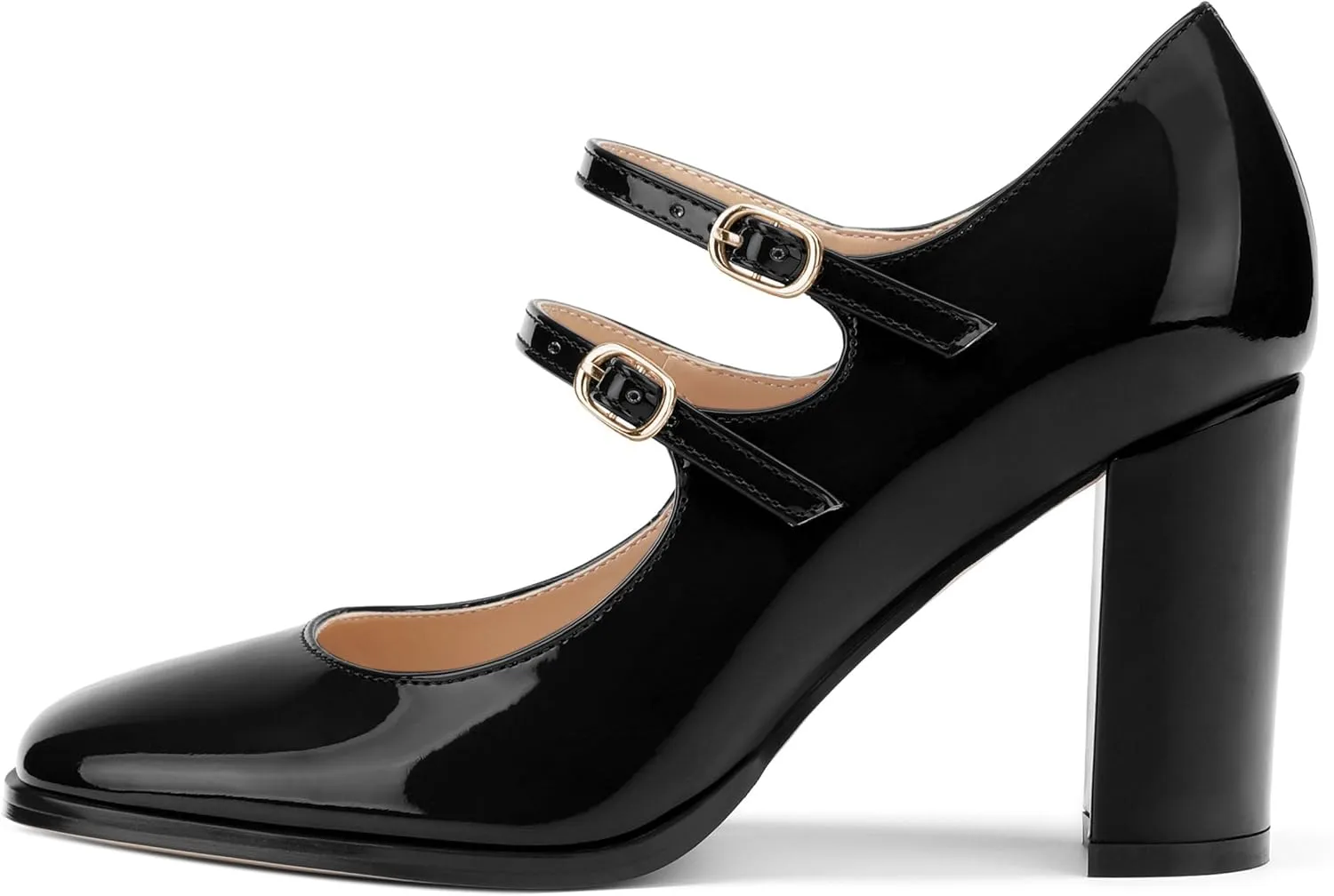Women's High Heel Mary Jane Single Shoes, Chunky Heel Square Toe Pumps for Women, Closed Toe Work Party Dress Shoes