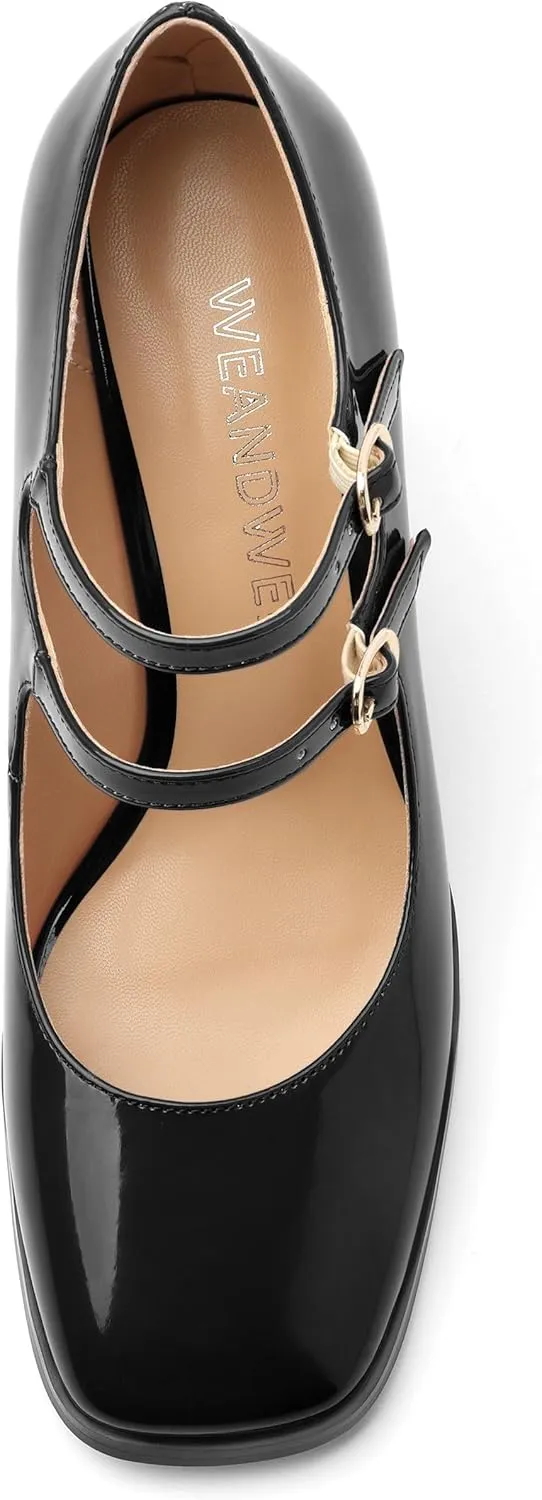 Women's High Heel Mary Jane Single Shoes, Chunky Heel Square Toe Pumps for Women, Closed Toe Work Party Dress Shoes