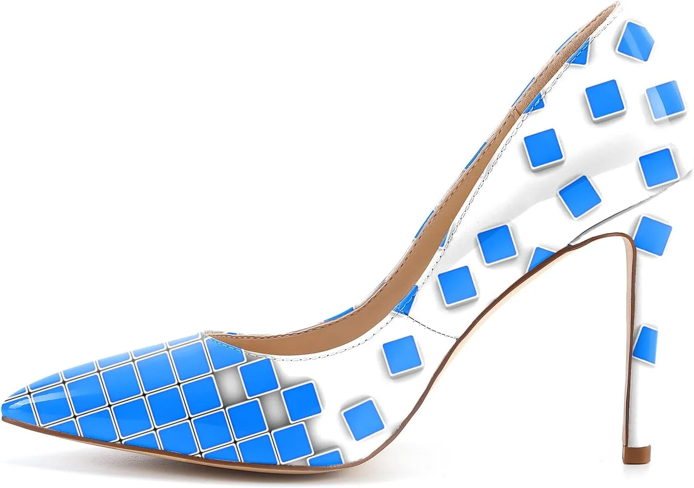 Womens High Stiletto Heels Multicolor Floral Printed Closed Toe Sexy Rivets Pumps Shoes
