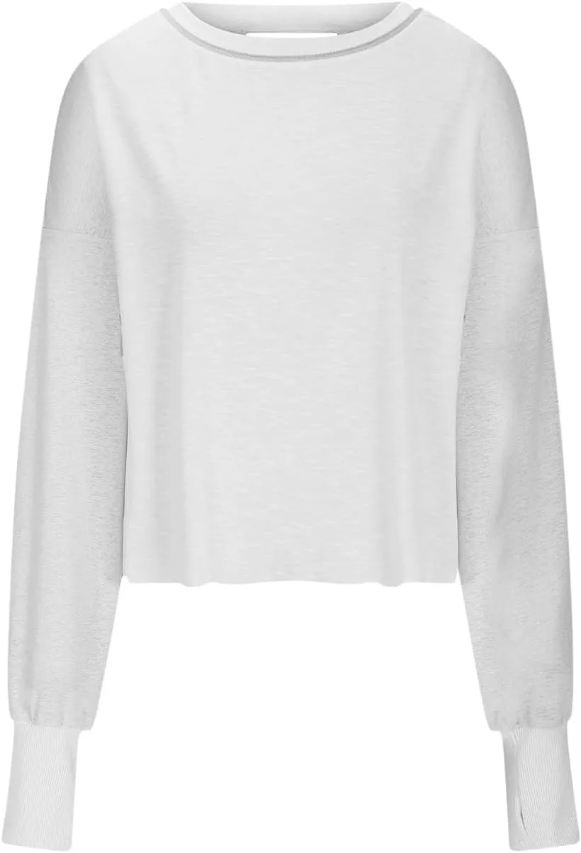 Women's Long Sleeve Fashion 2025 Shirts Round Neck Casual Blouse Tops Simple Solid Color Oversized Shirt