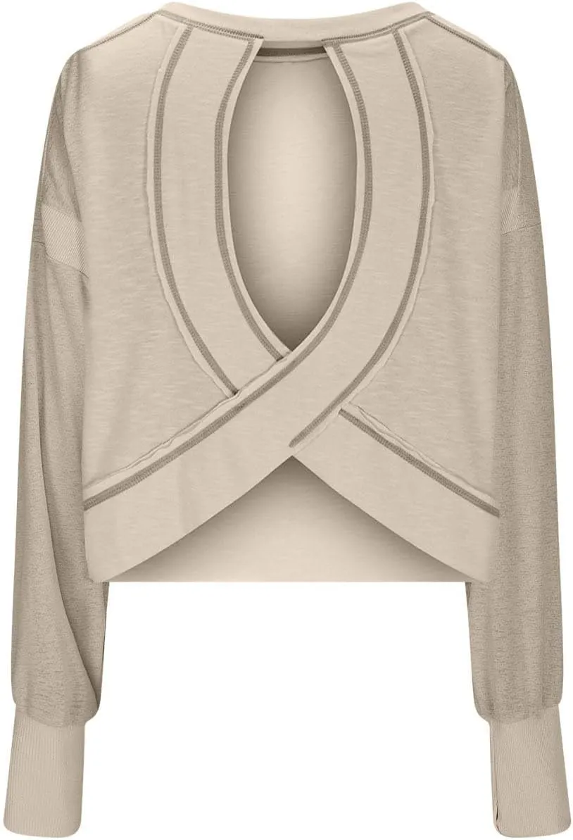 Women's Long Sleeve Fashion 2025 Shirts Round Neck Casual Blouse Tops Simple Solid Color Oversized Shirt