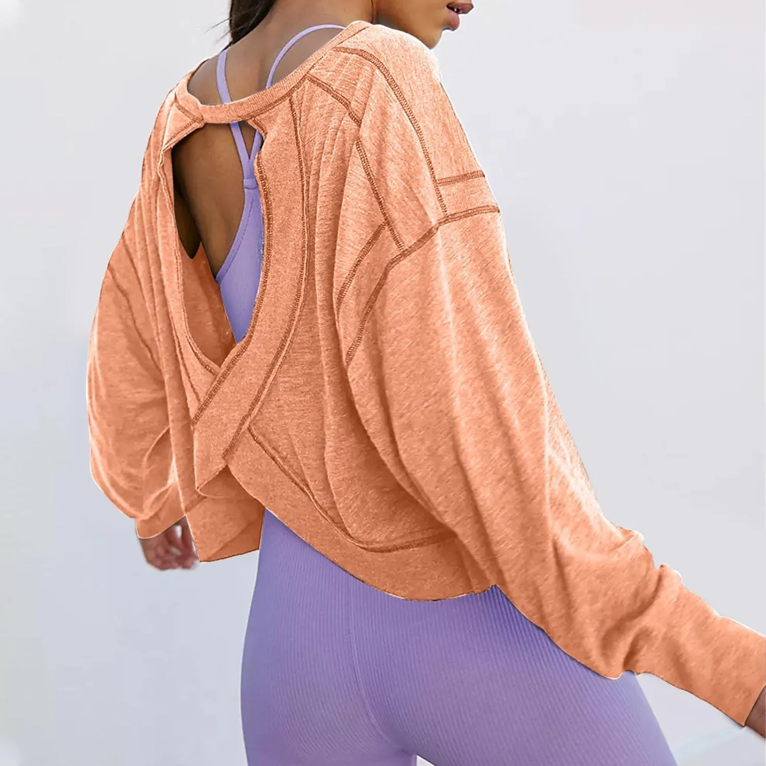 Women's Long Sleeve Fashion 2025 Shirts Round Neck Casual Blouse Tops Simple Solid Color Oversized Shirt