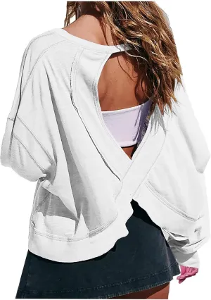 Women's Long Sleeve Fashion 2025 Shirts Round Neck Casual Blouse Tops Simple Solid Color Oversized Shirt