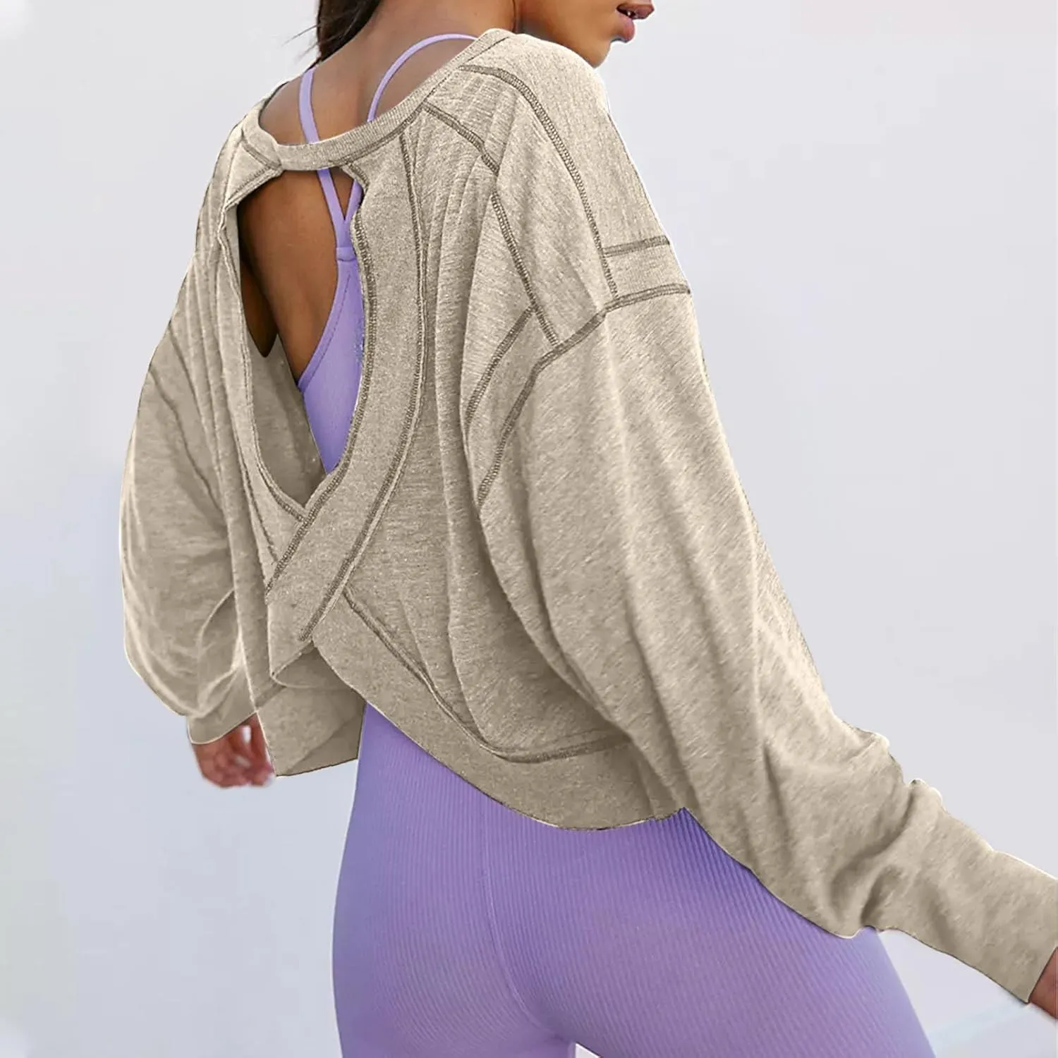 Women's Long Sleeve Fashion 2025 Shirts Round Neck Casual Blouse Tops Simple Solid Color Oversized Shirt