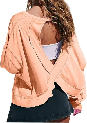Women's Long Sleeve Fashion 2025 Shirts Round Neck Casual Blouse Tops Simple Solid Color Oversized Shirt