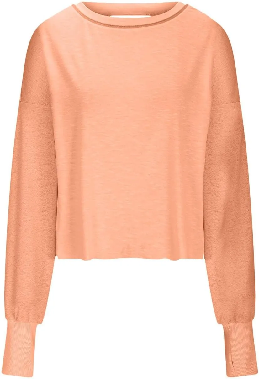 Women's Long Sleeve Fashion 2025 Shirts Round Neck Casual Blouse Tops Simple Solid Color Oversized Shirt