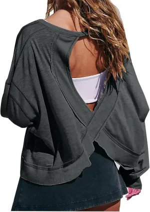 Women's Long Sleeve Fashion 2025 Shirts Round Neck Casual Blouse Tops Simple Solid Color Oversized Shirt