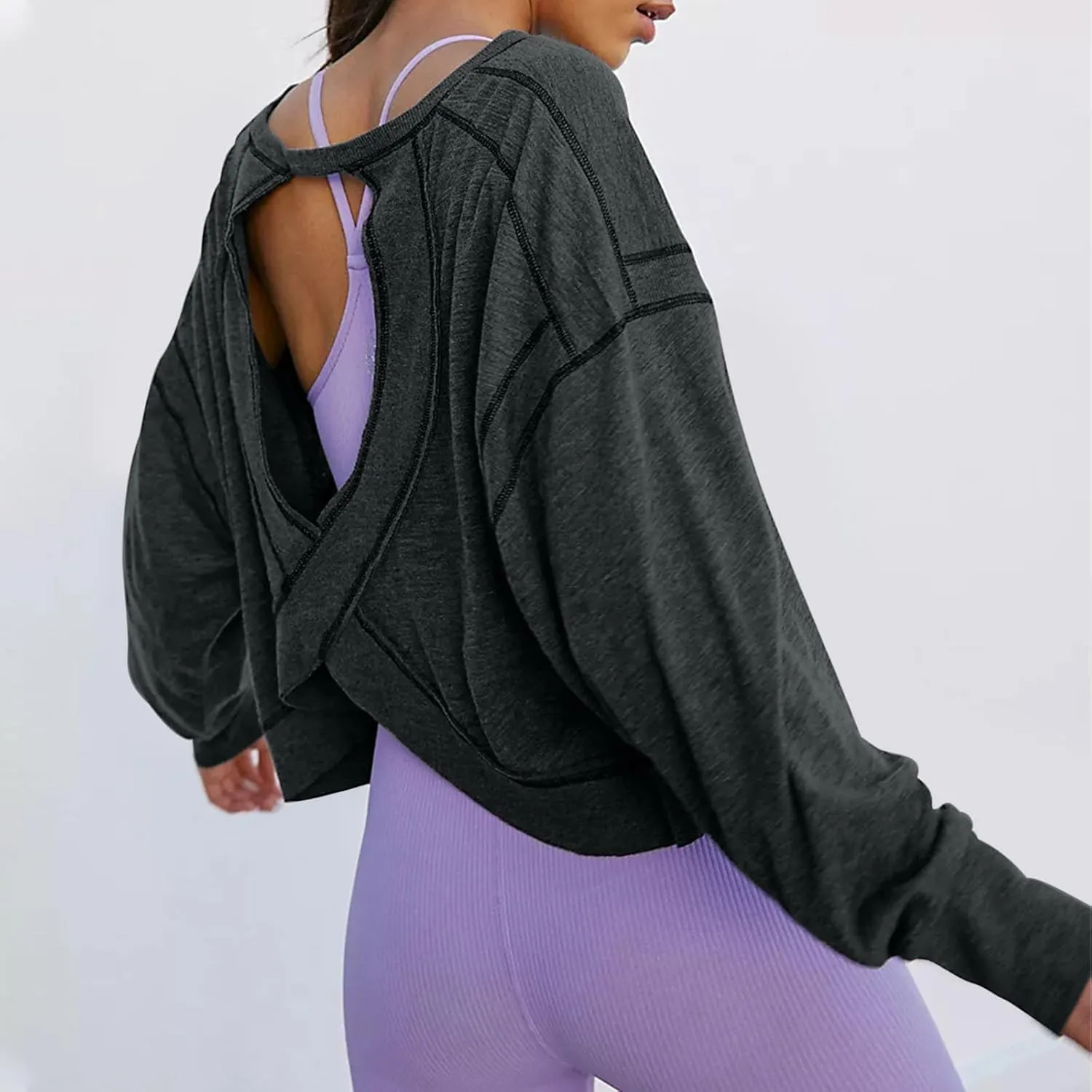 Women's Long Sleeve Fashion 2025 Shirts Round Neck Casual Blouse Tops Simple Solid Color Oversized Shirt